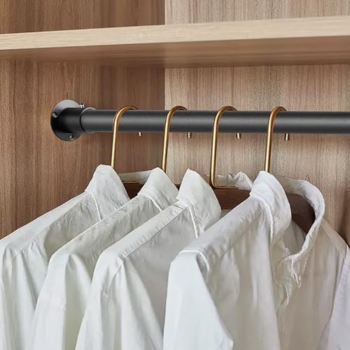 32mm Garderobenstange, Schwarze Schrank Teleskopstange,74-130cm Kleiderstange mit Metallhalterungen，1 Set Kleiderstange Wandmontage