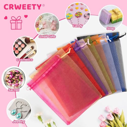 Image of Crweety 50 Pack 5x7 Inch Assorted Color Organza Bags, Vibrant Mix of 10 Colors Mesh Gift Bags for Wedding Favors, Birthday Party Favor, Treat, Candy Jewelry Sachet Packaging & Graduation Gifts