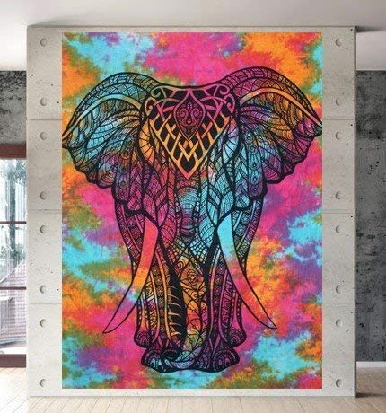 Alveera gemsAlveera Textile TI AMO Generic Cotton Tye Dye Elephant Tapestries Psychedelic Wall Hanging (Rainbow)