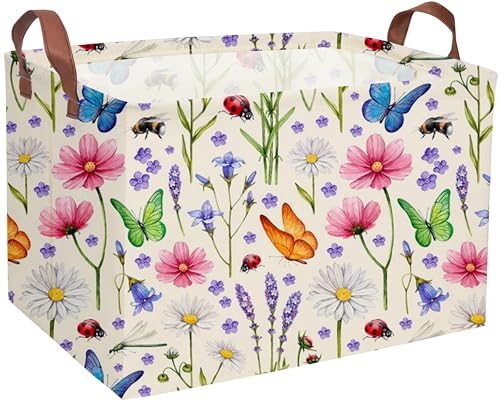 Image of Essme Rectangular Basket, Flower Storage Basket with Handles for Room Decor,(Flower cluster)