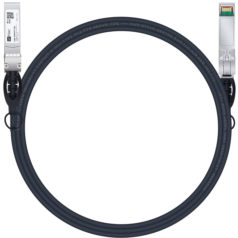 H!Fiber.com10Gb/s SFP+ DAC cable,3-meter (10ft), 10GBase-CU passive direct copper Twinax SFP+ cable, for Cisco SFP-H10GB-CU3, Ubiquiti,Netgear and Other Open Switches and NIC