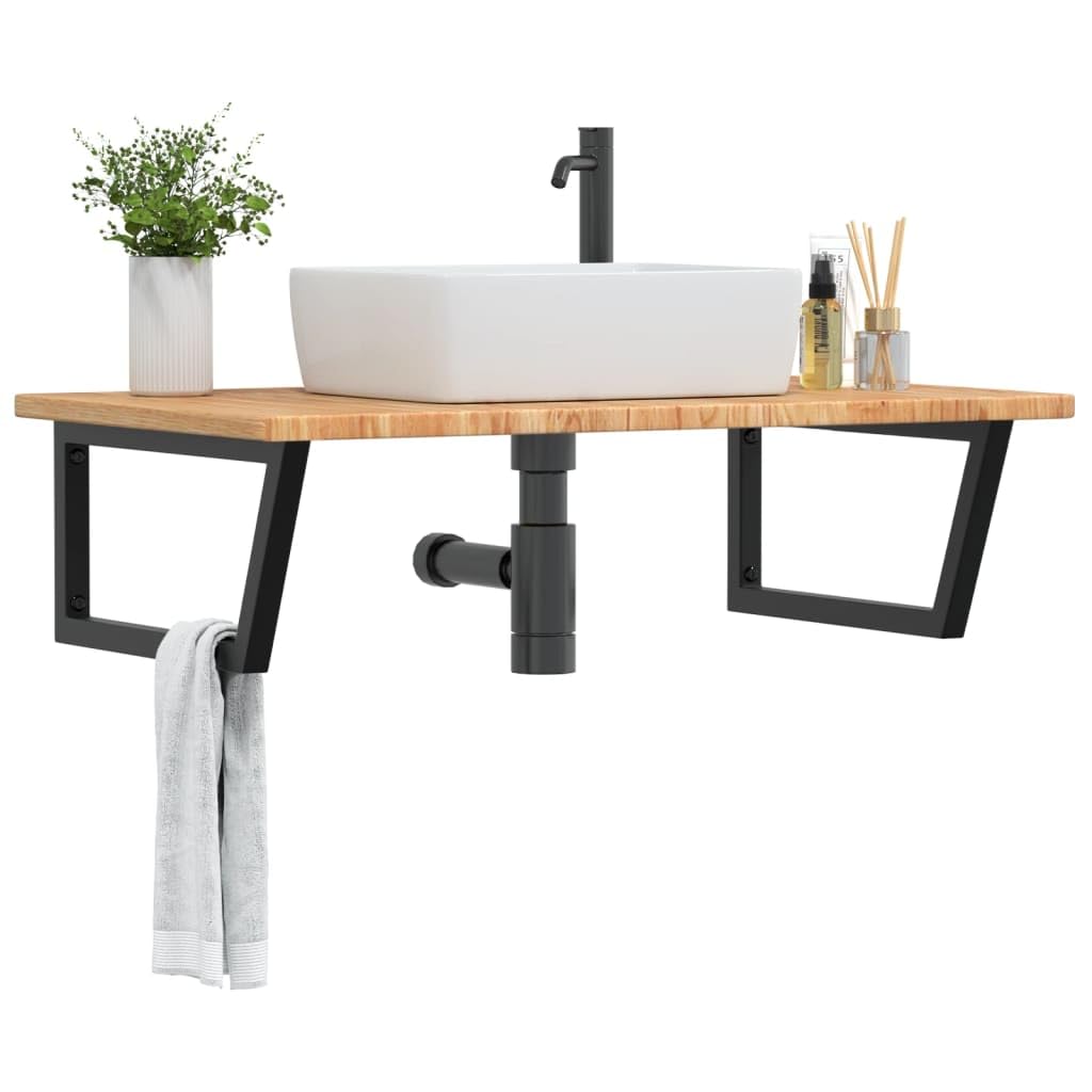 Tapa de lavabo de 100 x 60 cm de roble macizo con soporte de acero, diseño moderno flotante, robusto, duradero, para baño, invitados, inodoro y baños pequeños