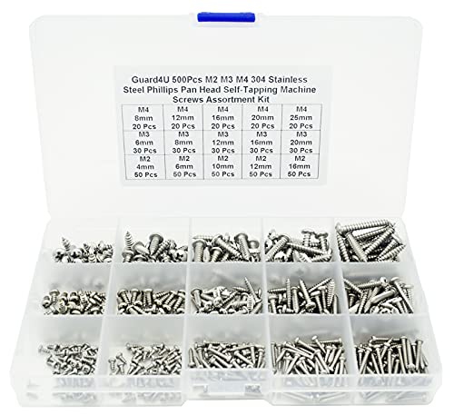 Vis auto-taraudeuses M2 M3 M4 en acier inoxydable 304 | Assortiment de 500 pièces à tête cylindrique
