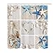 Amagical 4PCS Blue Starfish Seashell Conch Shower Curtain Bathroom Mat Set, Wishing Bottle Love Stone Design Bath Mat Contour Mat Toilet Cover and Shower Curtain with 12 Hooks