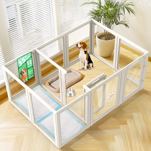 Image of FXW AuraSpace Acrylic Indoor Dog Playpen for Medium Dogs, 35 Inch, 12 Panels, White