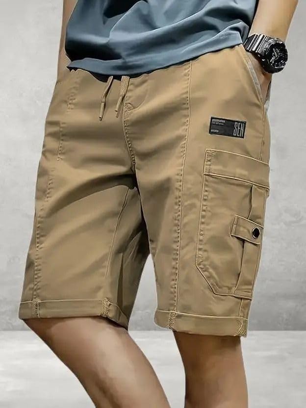Image of Men Cargo Shorts with Drawstring Waist, Side Flap Pockets, Knee Length, Casual Style, Men Shorts || Cotton Short for Men || with Pocket Style