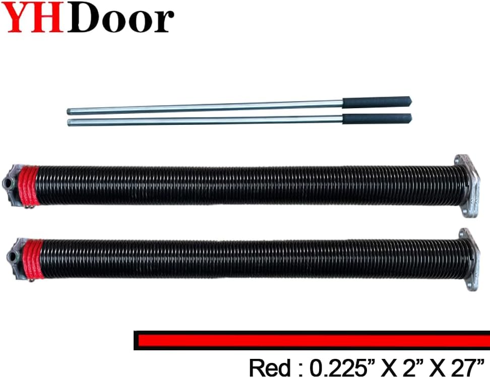 Pair of 2" Garage Door Torsion Springs with Non-Slip Winding Bars, Quality Precision Electrophoresis Black Coated, Minium Life 18,000 Cycles (.225 x 2 x 27)