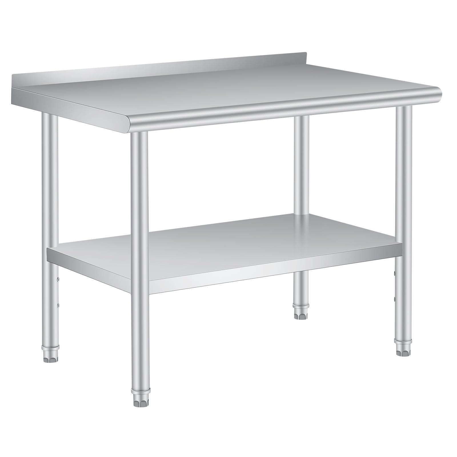 Lidzopas Heavy Duty Stainless Steel Kitchen Prep Table with Backsplash, Adjustable Undershelf, 48 × 24 Inch Commercial Work Station for Restaurant, Food Service & Home Use