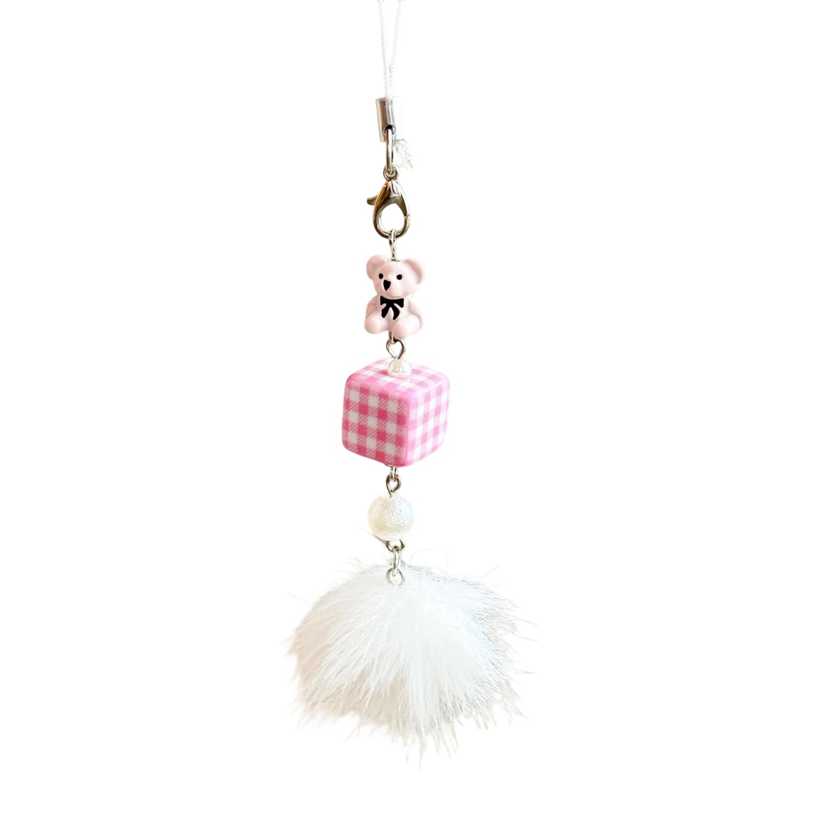 Xjdzineq 2 Lightweight Metal Keyring Phone Strap Featuring Bear/Bowknot Pendant & Textured for Bag Decor Gift Keychain for Birthday