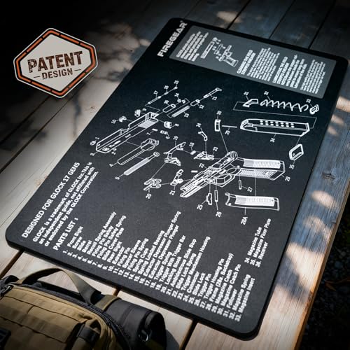 FIREGEAR Gun Cleaning Mat, 1/4 Inch Thick Pistol Cleaning Mat with Detailed Parts Diagram & Parts List, Leak-Proof Surface Glock Cleaning Mat, Black 20 x 12 Inches