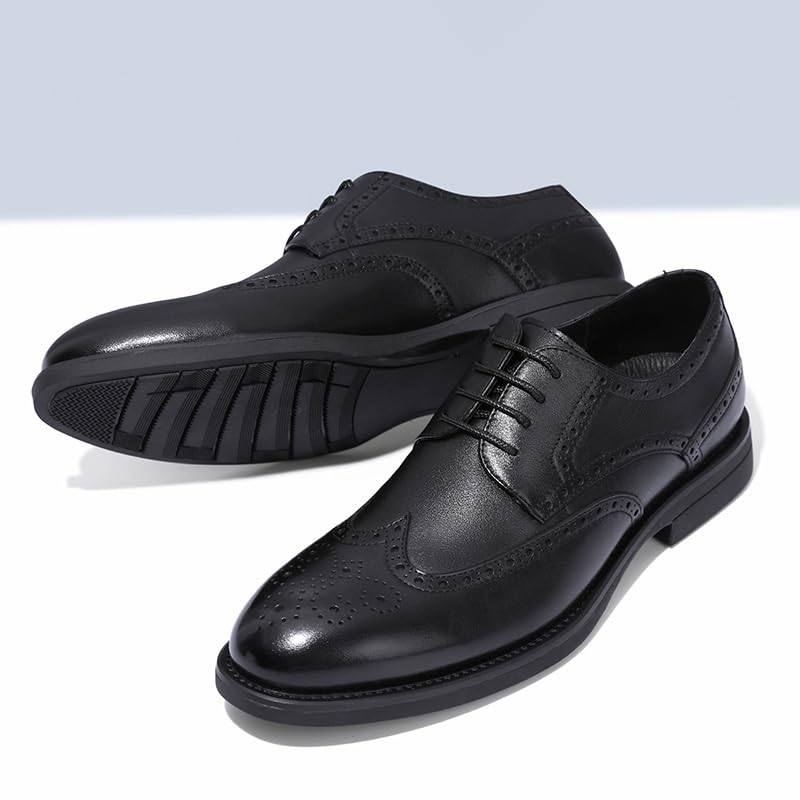 Wingtip Brogue Dress Formal Shoes for Men's Faux Leather Lace Up Uniform Wingtip Business Anti-Slip Rubber Sole Slip Resistant Block Heel Shoe2