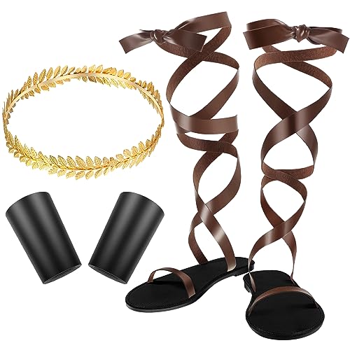 Bracelets de sandales romaines Toga homme avec couronne laurier or