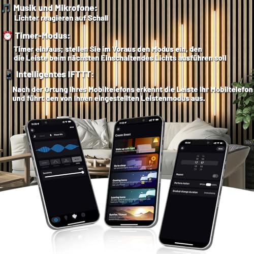 Lichaser Schwarz LED für Akustikpaneele, 6 Stück Eingebetteter Akustikpaneele LED Streifen Warmweiss Alexa Kompatibel, Selbstklebend Strip für Wandpaneele Beleuchtung, Regal (40 * 2+60 * 2+90 * 2 cm)