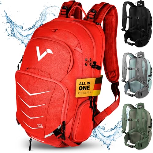 Valkental - Innovativer Rucksack mit perfekter Aufteilung (22L) Erweiterbares Volumen (Kein Schwitzen) Wanderrucksack, Trekkingrucksack, Fahrradrucksack & Outdoor Rucksack - Wasserfest & Reflektierend