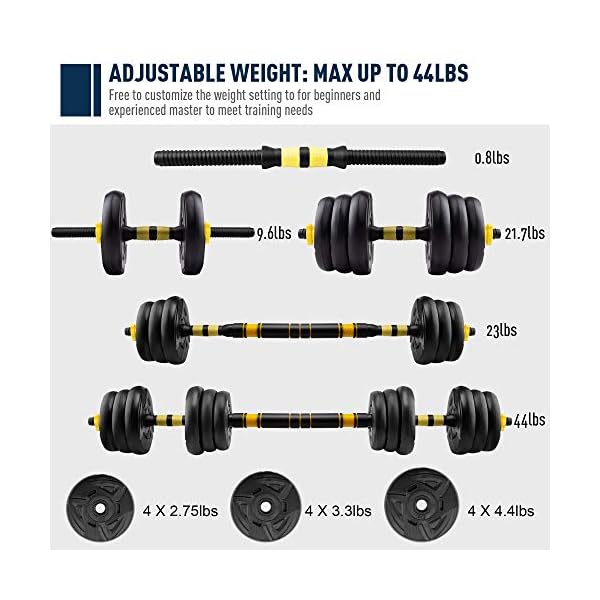 zybeauty-Adjustable-Dumbbells-44Lbs20kg-Weight-Set-Dumbbells-to-Barbells-with-Connecting-Rod-Non-Slip-Handles-Home-Gym-Equipment-for-Men-and-Women-Workout-Exercise-Training zybeauty Adjustable Dumbbells Weight Set 44LBS(20KG),Weights Dumbbells Set with Connecting Rod can be Used as Barbells,Free Weights 2-in-1 Set,Home Fitness Gym Workout Equipment for Men and Women