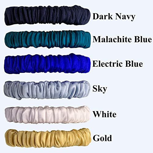 Image of VLOMOT 6 Pcs Set 100% Pure Mulberry Silk Hair Scrunchies Hair Ties with 6 Chic Colors Everyday Skinny Scrunchies Silk Ponytail Holders Hair Care No Damage (Blue)