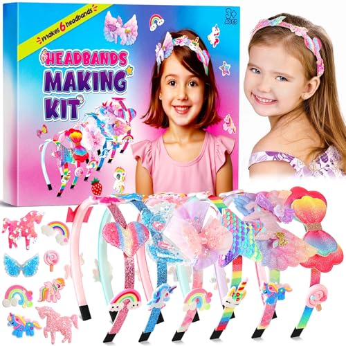 Pourbibi Unicorn Headband Making Kit for Girls Age 3+ Creative Craft Kits for Kids DIY Hairbands & Hair Accessories Toys Set - Birthday Presents for Girls Age 3-8 Years Old Easter Gifts for Kids
