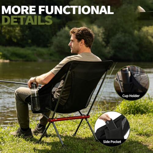SHALLWE Silla de Camping Plegable Ultraligera, 2.2 lbs (Negro) miniatura 5