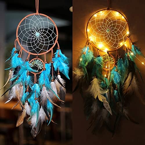 LED Dream Catcher Handmade Dreamcatcher with Colorful Feather for Girls Bedroom Decorations Unicorn Bedroom Accessories, Bohemian Home Decor, Unicorn Gifts for Girls, Wall Hanging Decorations