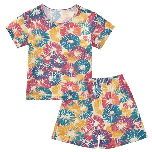 ALAZA Printing Tie Dye Pajamas Set Short Sleeve Cotton Sleepwear Summer Pjs 2 Piece 5-14Y