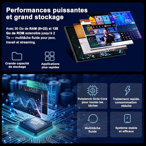 SKYEGG Tablet 10 Pulgadas Android 15 con Gemini AI, 30GB RAM + 128GB ROM Ampliable 2TB, Octa-Core, WiFi 6, Widevine L1, Batería 8000mAh, Cámara 8/5 MP, Teclado, Ratón y Funda, Cuerpo Metálico - Negro - imagen 3