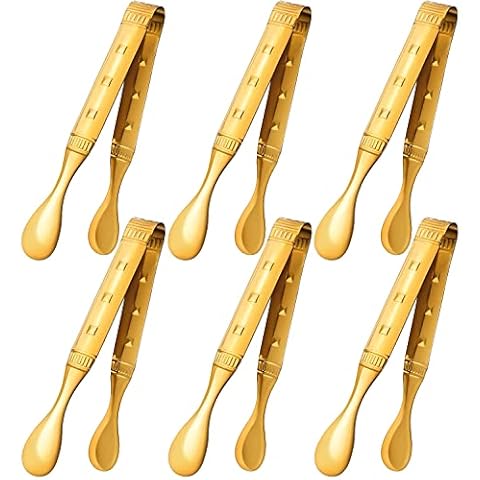 IAXSEE 6-Pieces 6 Inch Gold Tongs Mini Tongs for Appetizers, Gold Serving Utensils Small Tongs for Serving Appetizers Ice Tongs Sugar Tongs Cover