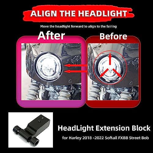 Image of FATECIM Motorcycle 5.75 inch Headlight Fairing with 11 inch Dark Smoke Windshield Windscreen & 48-58mm Mounting Kit Headlight Extension Block For Harley 2018 2019 2020 2021 2022 Softail FXBB Street Bob