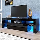 Furnnylane Black TV Stand LED TV Stand for 55 inch TV High Glossy Front Entertainment Center Modern TV Stands with Storage for Living Room,Bedroom