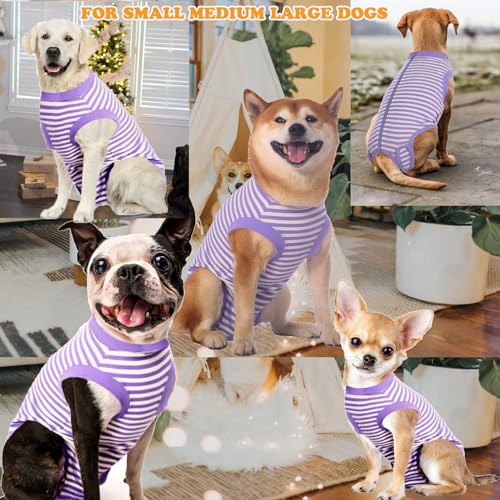 Image of Dog Recovery Suit Medium,Female Spay Male Surgery Recovery Shirt,Soft Combed Cotton Puppy Suit,M Purple-White Striped