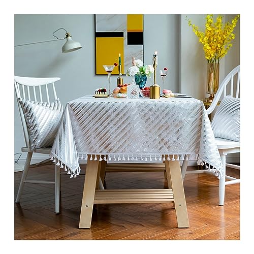Nappe de table anti tache argenté 110x110 cm rayures obliques