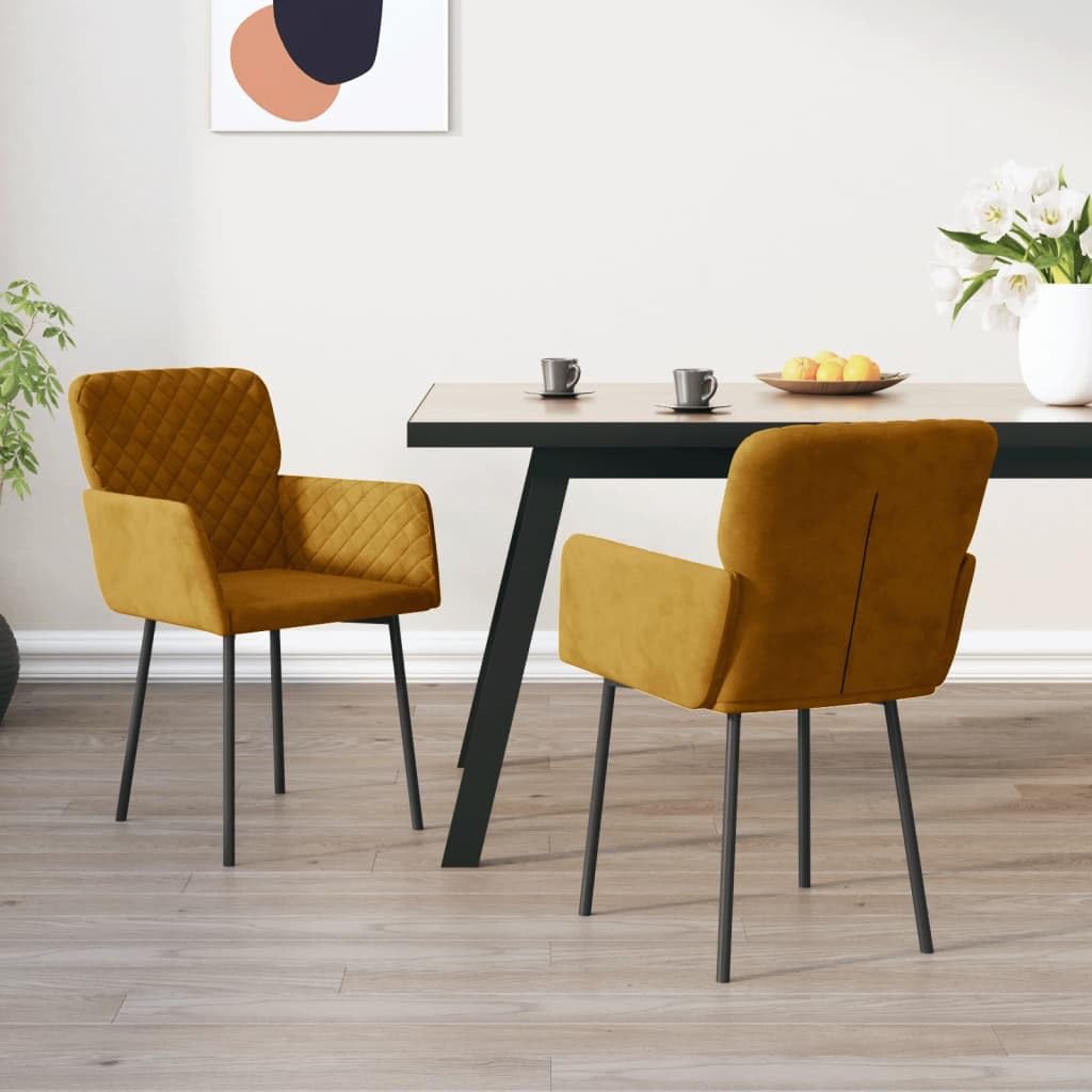 Juego de 2 sillas de comedor tapizadas de terciopelo marrón con reposabrazos | Cómodo sillón tapizado con espuma y marco de metal resistente para cocina, salón y comedor.
