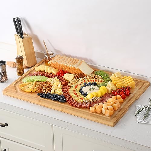 Image of 30 x 20 Extra Large Bamboo Cutting Board for Kitchen, Cutting Board Stove Top Cover, Butcher Block Chopping Board with Handle and Juice Groove, Large Charcuterie Board Over the Sink