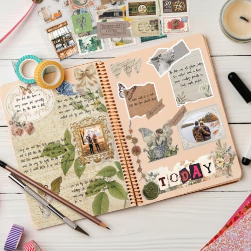 Image of 500PCS+ Vintage Aesthetic Stickers for Adults Waterproof Scrapbook Journal Daily Planner Diary Notebook Handbook Stickers Scrapbooking Supplies for DIY Paper Crafts Vinyl Sticker