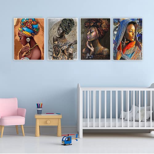 DCIDBEI Black African Cultural Diamond Art 4 Pack 30x40cm Ddiamond Art African Women Pictures for Living Room African Wall Art Diamond Painting Black Girl African Adult Painting by Numbers Kits - Image 3