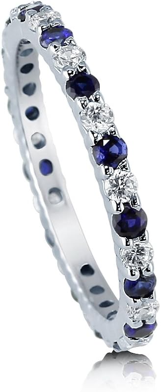 BERRICLE Anillo de plata de ley con circonita cúbica apilable para mujer, circonita cúbica redonda, amatista, morado, verde esmeralda, rojo granate, rojo rubí, azul zafiro, colores alternos