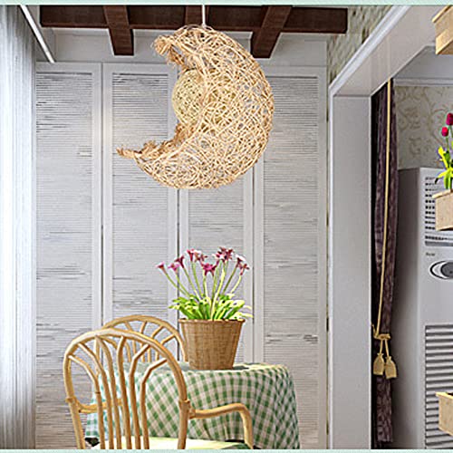 Luz media luna de ratán para techo de salón y cafeterías con encanto bohemio 3