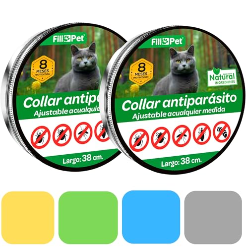 Collar Antipulgas y Garrapatas para Gatos|Pack Collar Antiparasitario Protección 8 Meses|Talla única, Totalmente Ajustable e Impermeable| Un Año Entero de Protección (Amarillo, 30cm)