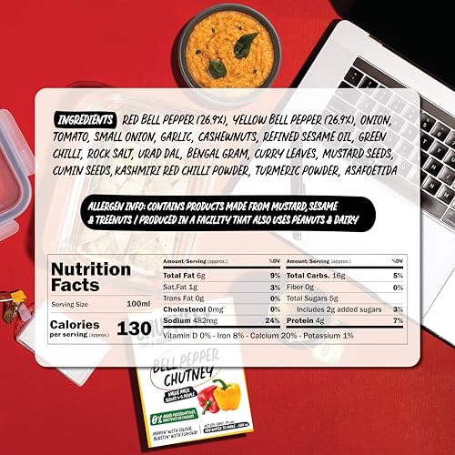 Image of CHUTNEFY|Bell Pepper (Coloured Capsicum) Chutney|100% Natural Ingredients|Pack of 2*75gms (Dry)|Add Water to Make 300ml|4-5 Servings Per Pack|Pairs Great with Tiffins, Parathas, Rotis & Sandwiches