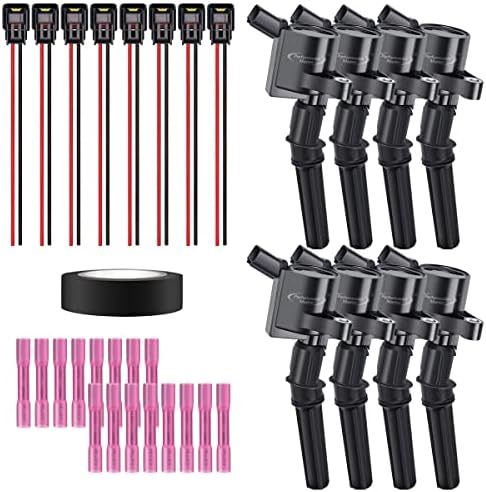 Performance Master Set of 8 Curved Boot Ignition Coils & Pigtail Connector Wiring Harness Kit Compatible with Ford Lincoln Mercury 4.6L 5.4L V8 Replacement For DG457 DG508 DG491