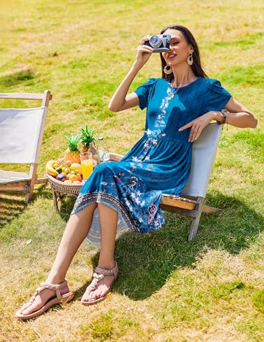 Image of Zeagoo Womens Summer Dresses Casual Aline Midi Dress Short Sleeve Floral Tshirt Dress Flowy Beach Sundresses with Pockets