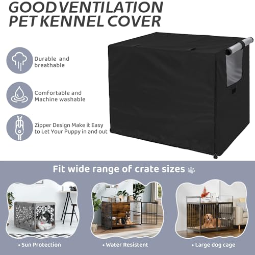 OUUTMEE Hundebox-Abdeckung, 210D Polyester, wasserdichte Hundekäfig-Abdeckung mit Tür und belüftetem Fenster 61LX48WX50H wasserdicht/Sonnenschutz/Lichtblockierend Schwarz