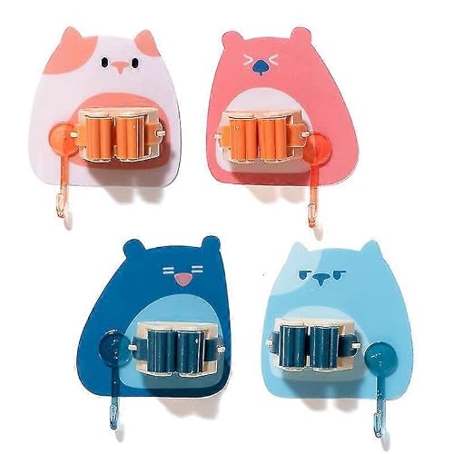 JOYHAPPST Mop Broom Holder, Self-Adhesive Cartoon with Hook (4 Pcs)