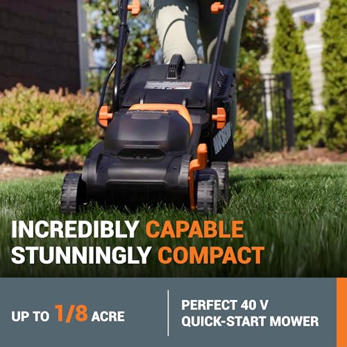 WORX 14" Cordless Lawn Mower, 2 in 1 Electric Mower Cuts Quietly, Compact & Lightweight Push Lawn Mower with 6-Position Height Adjustment for Small Yards, 2 Batteries & Charger Included, WG779 by WORX - Image 2