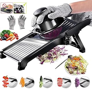 Mandoline Slicer for Kitchen, Adjustable Stainless Steel Food Vegetable Potato Onion Slicer French Fry Cutter, Slicer Julienne with Cut-Resistant Gloves