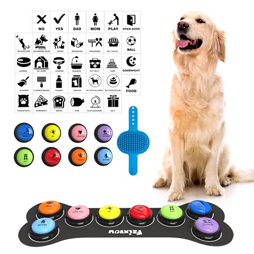 Fzixvow Dog Buttons Talk,Updated 8 Pack Dog Communication Buttons,Recordable Talking Training Buttons for Dogs,30 Seconds Voice Dog Speaking Buttons with Dog Bath Brush Set