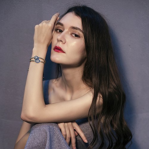 CIUNOFOR 14K Gold Filled Evil Eye Chain Bracelet, Adjustable White Bracelet for Women4