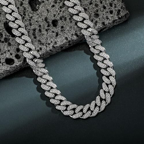 14K Gold Over 925 Silver Micro-Inlaid 12mm Mossanite Jewelry, Men's Hip-Hop Necklace Set, A Matched Elegance for the Stylish Man, Fashionable Gifts for Men3