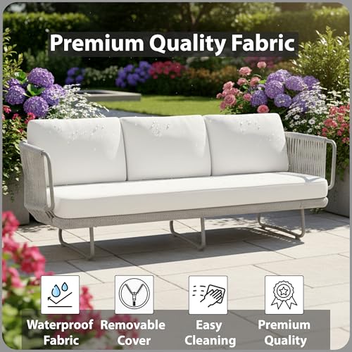 Image of Amazon Brand - Solimo Harbor Outdoor Rope Sofa Set | Balcony Sofa | Patio Conversation Sets | Braided Rope Garden Sofa Set and Table (5 Seater- Grey+Off White)