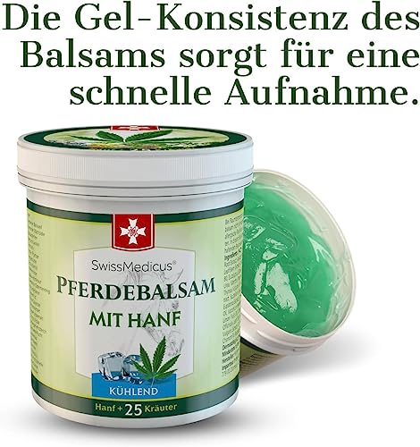 SwissMedicus Pferdebalsam mit Hanf - Kühlende Wirkung für Muskeln & Gelenke - gel mit 25 natürlichen Extrakten - Ideal für Sportler - Alltäglicher Gebrauch - Tiefenwirksame Formel 2