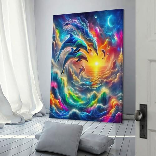 Décoration murale dauphin et coucher de soleil pour créer un salon zen et chaleureux